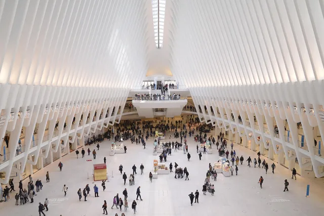 world trade center, building, people, interior, architecture, crowd, public, modern, terminal station, downtown, perspective, oculus, metro, new york, manhattan, america, metaverse, usa. Trade show marketing companies worth a real comparison in 2027