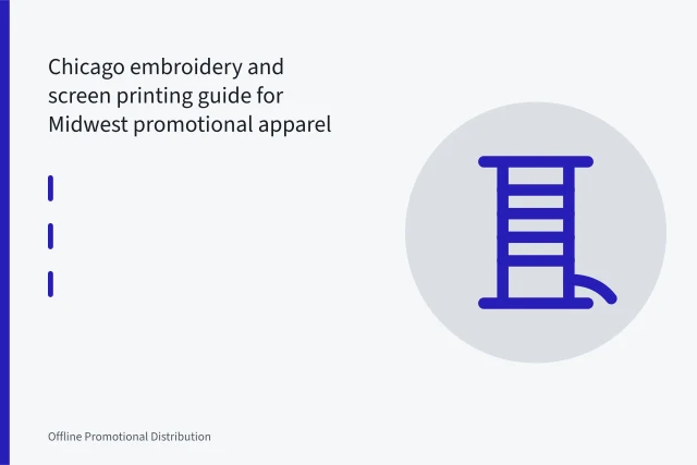 Embroidery machine stitching a logo onto a polo shirt in a Chicago shop. Chicago embroidery and screen printing guide for Midwest promotional apparel