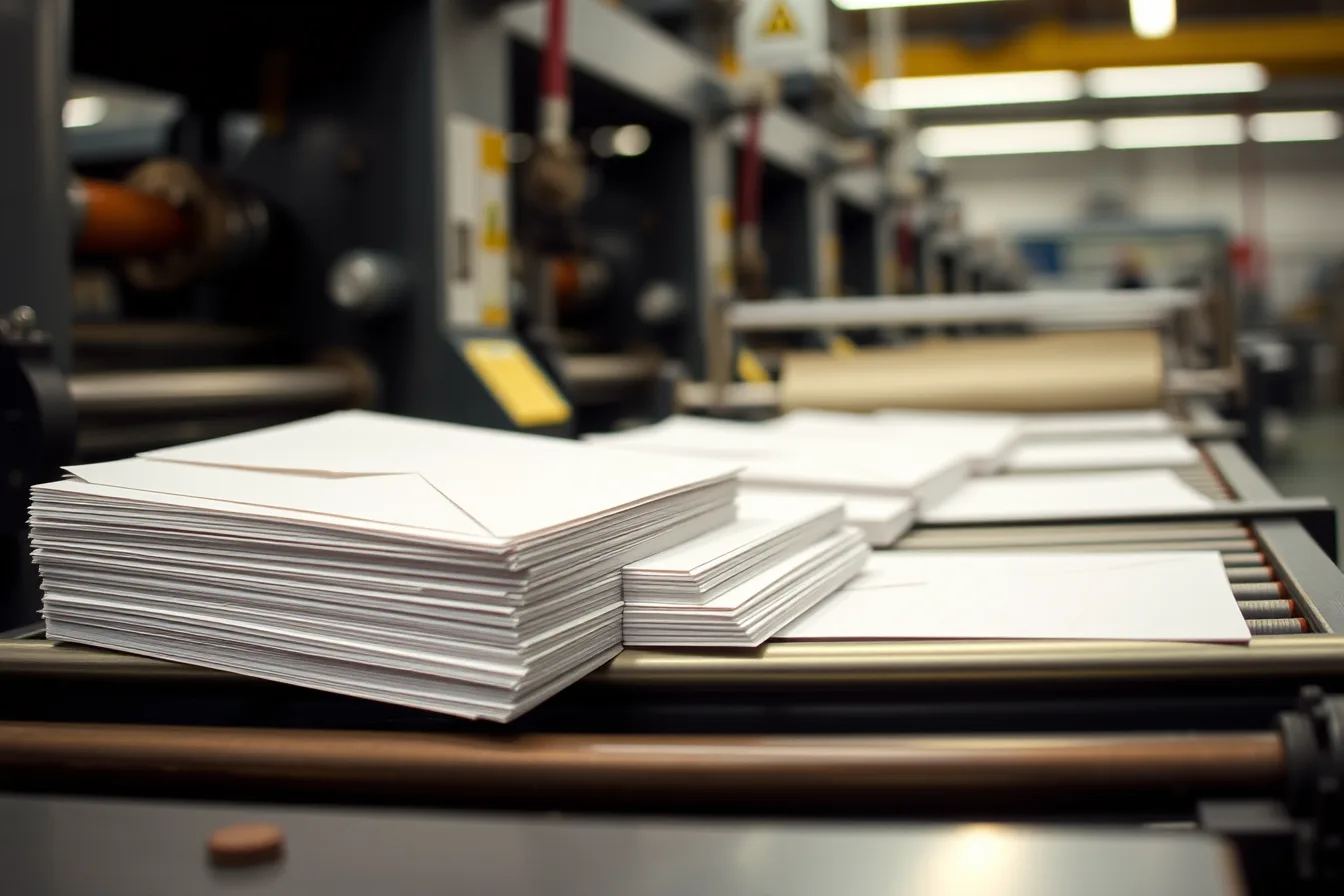Printed direct mail envelopes and leaflets moving through a mail production line. How to improve direct mail marketing without inflating the budget