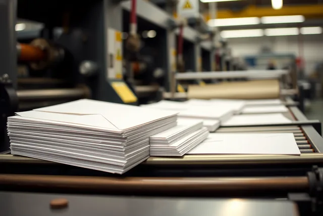 Printed direct mail envelopes and leaflets moving through a mail production line. How to improve direct mail marketing without inflating the budget