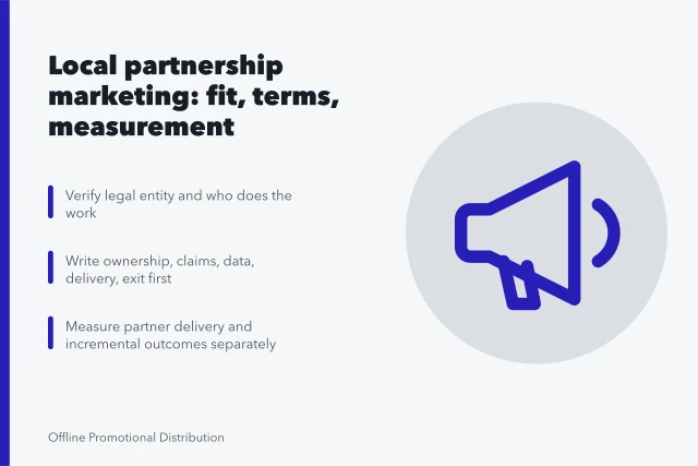 Card on local partnership marketing fit, written terms, and shared measurement. Local partnership marketing for people who want the details