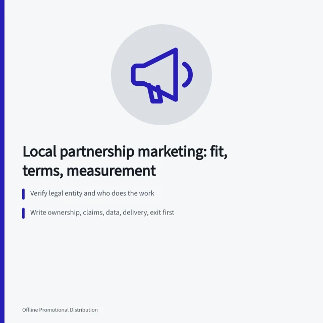 Card on local partnership marketing fit, written terms, and shared measurement. Local partnership marketing for people who want the details