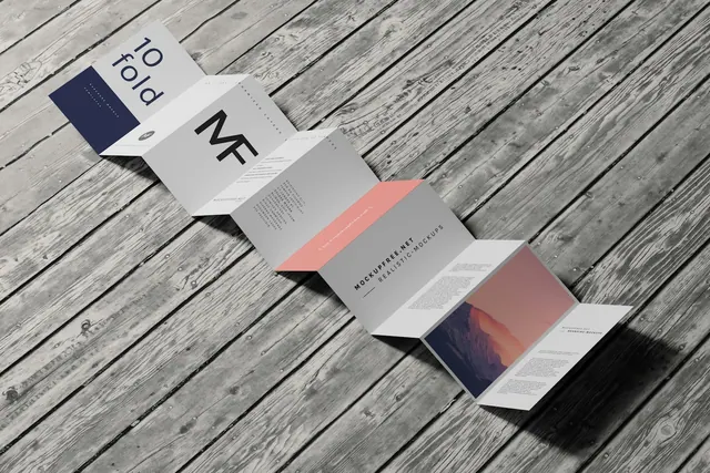 a folded brochure sitting on top of a wooden table DL Ten-Fold Brochure or Flyer Mockup, Download the PSD version of this mockup for free from https://mockupfree.net. Offline marketing strategy development: the parts worth your attention