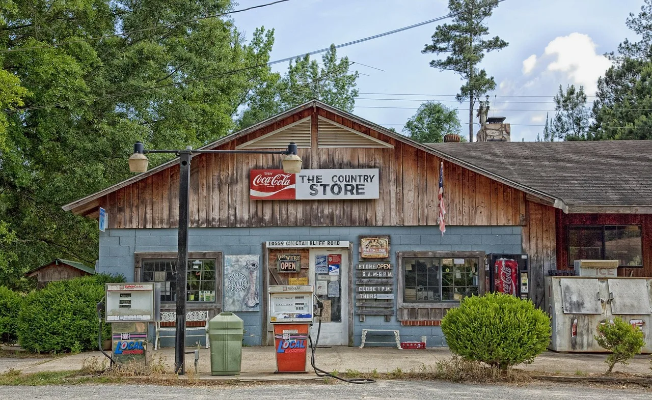 choctaw bluff, alabama, general store, gas pumps, petrol, outside, trees, hdr, nature, country, rural, goods, shop. The offline marketing strategy mistakes people repeat, and how to stop