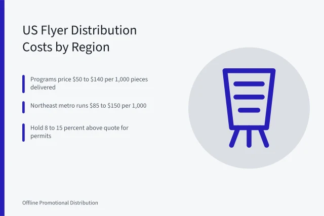 Cost bands for US flyer and hand delivery programs by region. Offline promotional distribution costs by US region: a budget planning guide