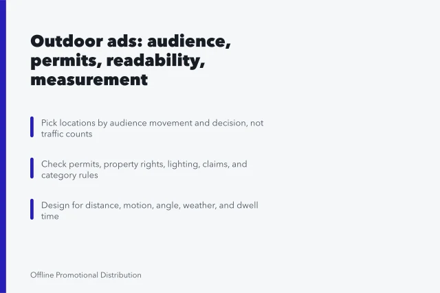 Outdoor advertising planning: audience movement, permits, readable design, and measurement. Getting outdoor advertising right the first time