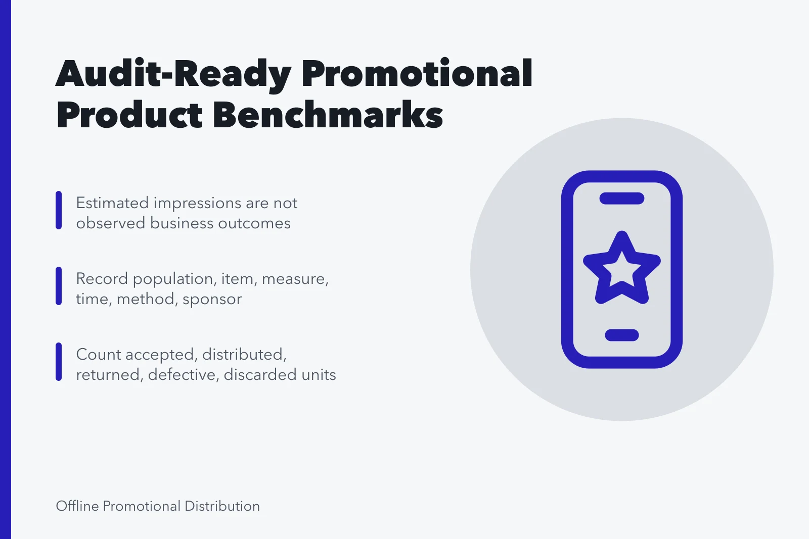 Evidence card listing benchmark fields for promotional product marketing audits. Benchmarks for promotional product marketing that hold up under audit