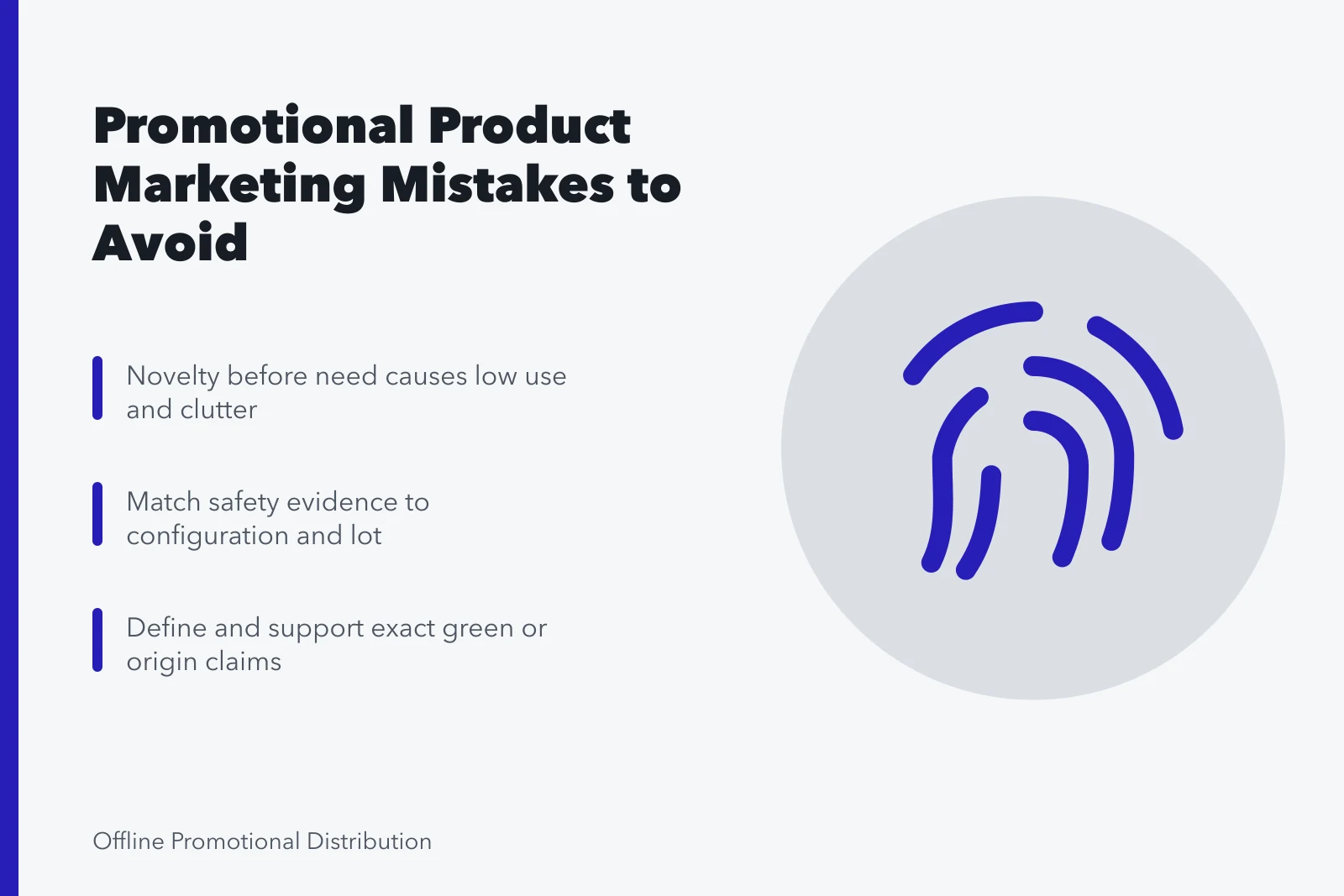 Checklist card of promotional product marketing mistakes and corrections. How to catch and fix promotional product marketing mistakes
