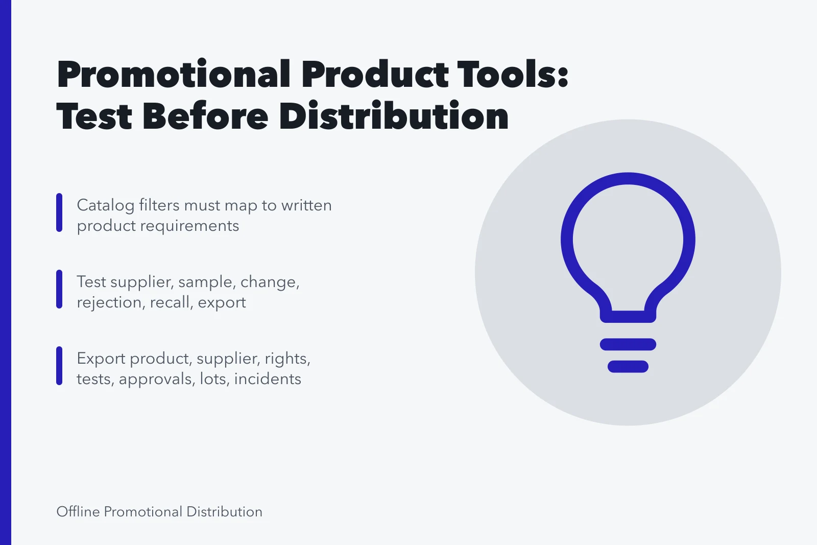 Card listing acceptance tests for promotional product marketing tools. Promotional product marketing tools judged on daily use