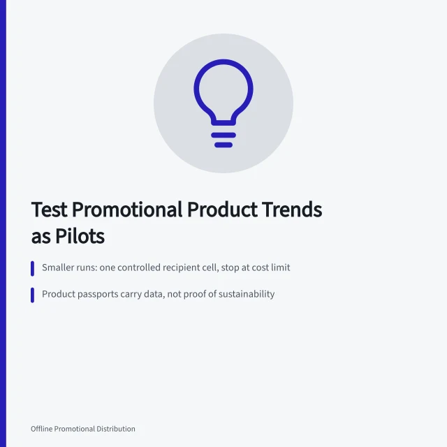 Card listing pilot tests for promotional product marketing trends. Reading promotional product marketing trends with a cool head