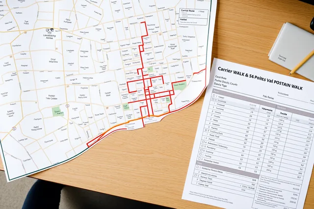 Printed Toronto postal walk map with carrier route boundaries and address counts. How Toronto agencies plan direct mail campaigns with Canada Post data