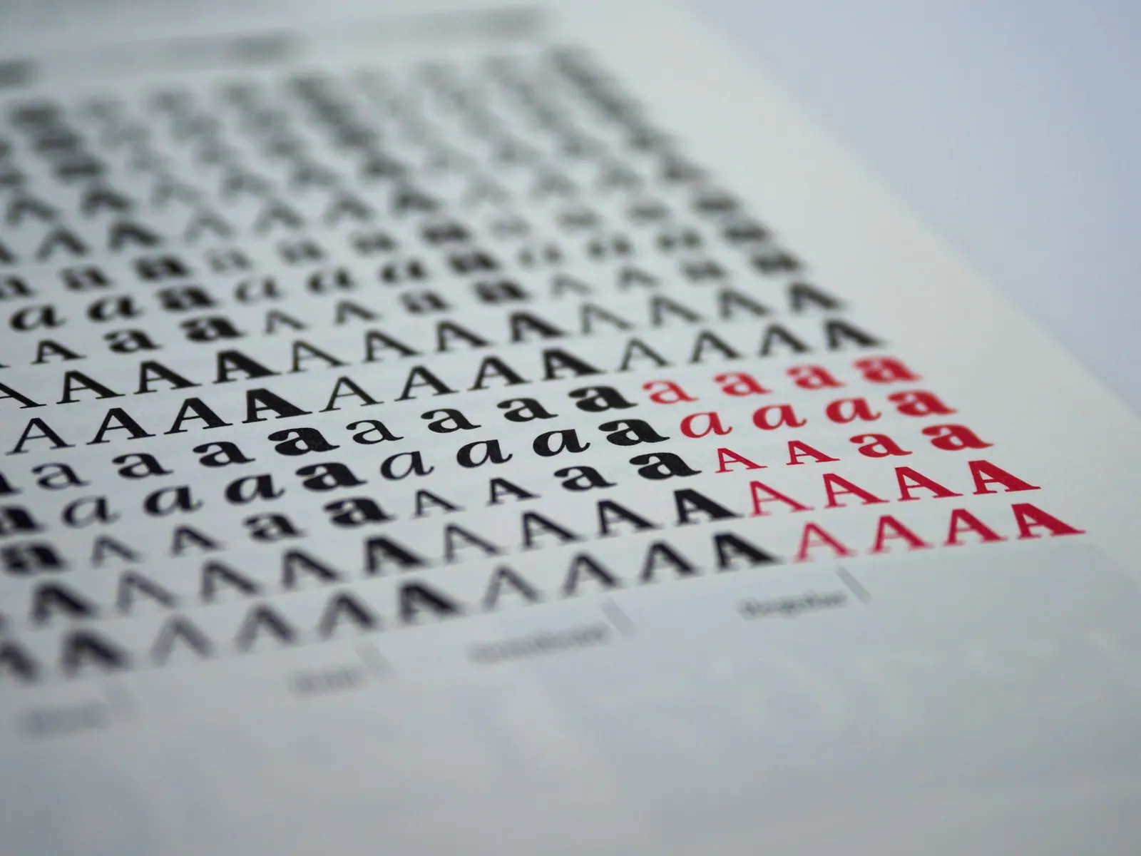 Close-up view of various printed letter 'A' styles in black and red on white paper. How to track QR codes on printed materials without guessing