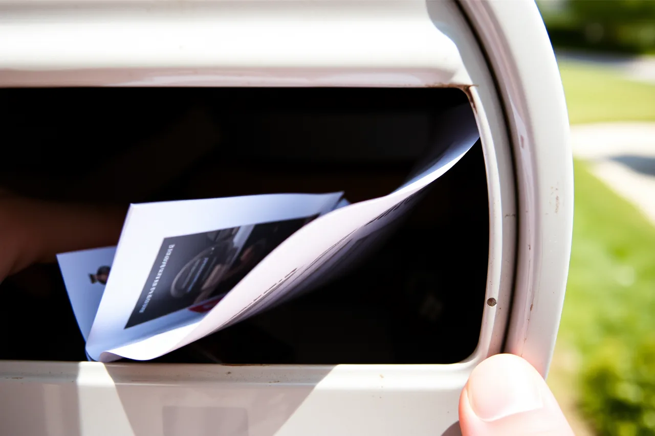 Hand folding a printed flyer and dropping it into a mailbox (3 things an offline marketing strategy checklist has to cover)